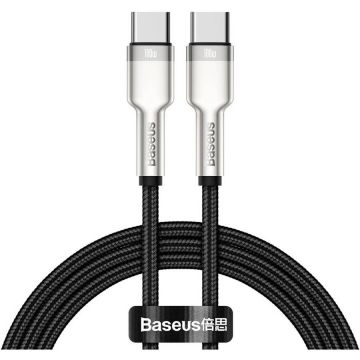 BASEUS CABLU alimentare si date Baseus Cafule Metal, Fast Charging Data Cable pt. smartphone, USB Type-C la USB Type-C 100W, braided, 1m, negru