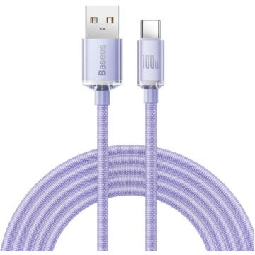 BASEUS CABLU alimentare si date Baseus Crystal Shine, Fast Charging Data Cable pt. smartphone, USB la USB Type-C 100W, 1.2m, violet