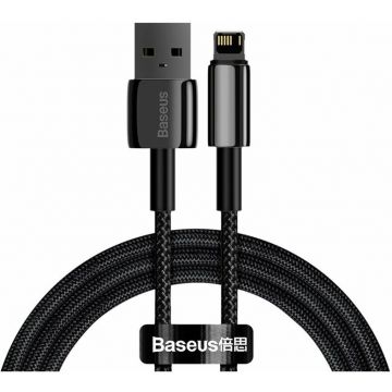 BASEUS CABLU alimentare si date Baseus Tungsten Gold, Fast Charging Data Cable pt. smartphone,USB la Lightning 2.4A,braided, 1m,rezistent zgarieturi,negru