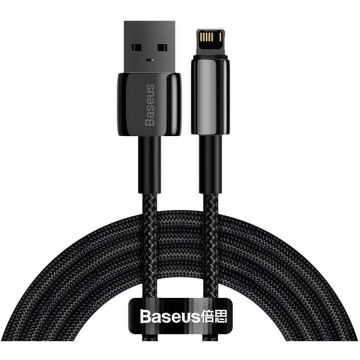 BASEUS CABLU alimentare si date Baseus Tungsten Gold,Fast Charging Data Cable pt. smartphone,USB la Lightning 2.4A, braided,2m, rezistent zgarieturi,negru