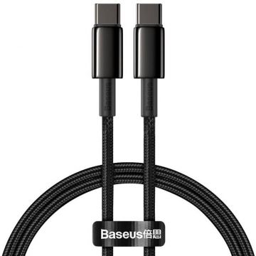 BASEUS CABLU alimentare si date Baseus Tungsten Gold, Fast Charging Data Cable pt. smartphone, USB Type-C la USB Type-C 100W, braided, 2m, negru