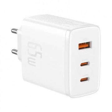 BASEUS INCARCATOR RETEA Baseus Cube Pro, Quick Charge 65W, 2 x USB Type-C Output 5V/3A, 1 x USB, alb