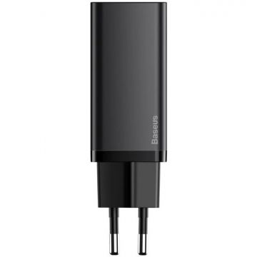 BASEUS INCARCATOR retea Baseus GaN2 Lite, Quick Charge 65W, 1 x USB 5V/3A, 1 x USB Type-C 5V/3A, negru