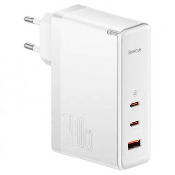 BASEUS INCARCATOR retea Baseus GaN5 Pro, Quick Charge 140W, 1 x USB, 2 x USB Type-C, include cablu USB Type-C la USB Type-C 100W 1m, alb