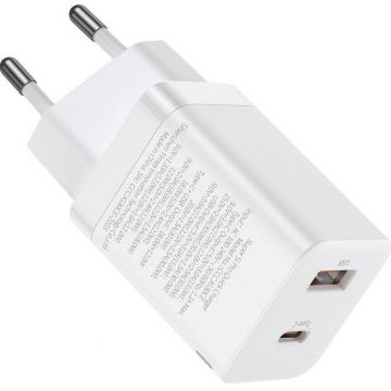 BASEUS INCARCATOR retea Baseus Super Si Pro, Quick Charge 30W, 1 x USB 5V/3A, 1 x USB Type-C 5V/3A, alb