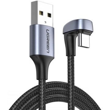 Ugreen CABLU alimentare si date Ugreen, US311, Fast Charging Data Cable pt. smartphone, USB la USB Type-C, unghi 180 grade, braided, 1m, negru