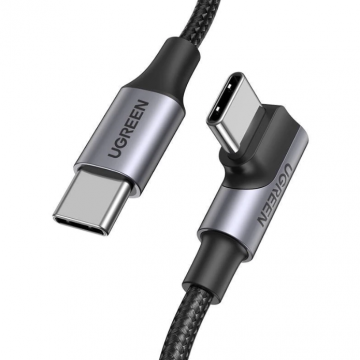 Ugreen CABLU alimentare si date Ugreen, US334, Fast Charging Data Cable pt. smartphone, USB Type-C la USB Type-C 100W/5A Angled 90°, braided, 1m, negru