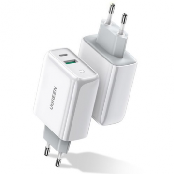 Ugreen INCARCATOR retea Ugreen, CD170 Quick Charge 36W, USB x 1,  USB Type-C x 1, 5V/3.4A max, alb