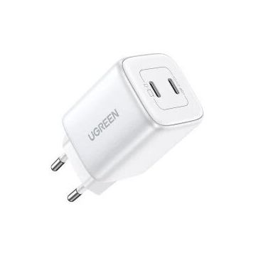 Ugreen INCARCATOR retea Ugreen, Nexode CD294 Quick Charge 45W GaN, 2 x USB Type-C, alb