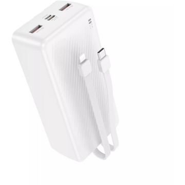 Borofone Power bank Borofone „BJ57A”, 20000mAh, 22.5W, 2 x USB, 1 x cablu USB Type-C, 1 x cablu Iphone Lightning, alb Borofone Power bank Borofone „BJ57A”, 20000mAh, 22.5W, 2 x USB, 1 x cablu USB Type-C, 1 x cablu Iphone Lightning, alb