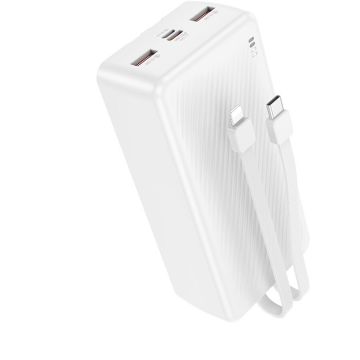 Borofone Power bank Borofone „BJ57B”, 30000mAh, 22.5W, 2 x USB, 1 x cablu USB Type-C, 1 x cablu Iphone Lightning, alb Borofone Power bank Borofone „BJ57B”, 30000mAh, 22.5W, 2 x USB, 1 x cablu USB Type-C, 1 x cablu Iphone Lightning, alb