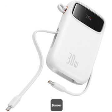 BASEUS Acumulator extern Baseus Qpow2, 20000mAh, 30W, 2 x USB Type-C output/input, 1 x USB, include cablu USB Type-C la USB Type-C 30cm, alb BASEUS Acumulator extern Baseus Qpow2, 20000mAh, 30W, 2 x USB Type-C output/input, 1 x USB, include cablu USB Type-C la USB Type-C 30cm, alb