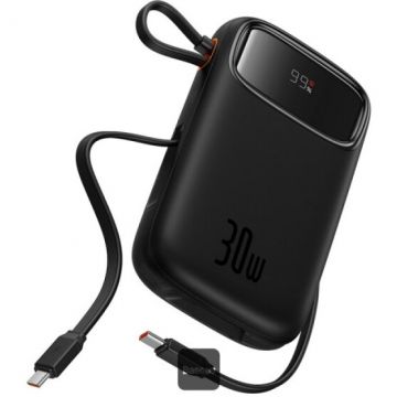 BASEUS Baterie externa Baseus Qpow2, Digital Display, 20000mAh, 30W, 2 x USB Type-C output/input, USB, include cablu USB Type-C la USB Type-C, 30cm, negru BASEUS Baterie externa Baseus Qpow2, Digital Display, 20000mAh, 30W, 2 x USB Type-C output/input, USB, include cablu USB Type-C la USB Type-C, 30cm, negru