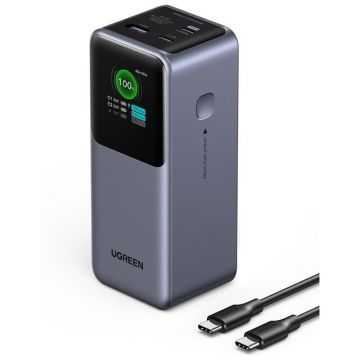Ugreen Baterie externa UGREEN PB721, 20.000 mAh 130W, PD 3.0 + QC 3.0 130W, 1 x USB; 2 x USB Type-C, Baterie externa UGREEN PB721 20.000 mAh 130W Digital Display, Gri Ugreen Baterie externa UGREEN PB721, 20.000 mAh 130W, PD 3.0 + QC 3.0 130W, 1 x USB; 2 x USB Type-C, Baterie externa UGREEN PB721 20.000 mAh 130W Digital Display, Gri