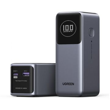 Ugreen Baterie externa Ugreen PB724, 12000mAh, 100W, USB Type-C input/output, USB, display, gri Ugreen Baterie externa Ugreen PB724, 12000mAh, 100W, USB Type-C input/output, USB, display, gri