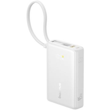 BASEUS Baterie externa Baseus PicoGo 10000mAh Digital Display, cu cablu incorporat USB-C, Alb BASEUS Baterie externa Baseus PicoGo 10000mAh Digital Display, cu cablu incorporat USB-C, Alb