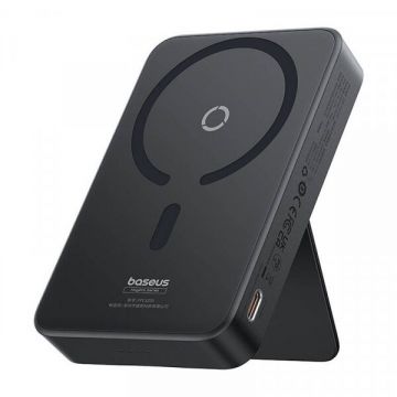BASEUS Baterie Externa Wireless Baseus MagPro PPCXZ05, 5000mAh, 20W, PD + FQI, 1 x QI - 1 x USB-C, Neagra P10064101123-00 BASEUS Baterie Externa Wireless Baseus MagPro PPCXZ05, 5000mAh, 20W, PD + FQI, 1 x QI - 1 x USB-C, Neagra P10064101123-00