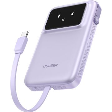 Ugreen Baterie externa UGREEN Uno 10.000 mAh, 30W, cablu USB-C incorporat, Violet Ugreen Baterie externa UGREEN Uno 10.000 mAh, 30W, cablu USB-C incorporat, Violet