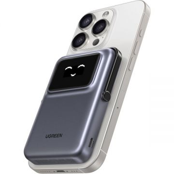 Ugreen Baterie Externa Wireless UGREEN PB572 Uno, 10000mAh, 20W, PD + FQI, 1 x QI - 1 x USB-C, Gri Ugreen Baterie Externa Wireless UGREEN PB572 Uno, 10000mAh, 20W, PD + FQI, 1 x QI - 1 x USB-C, Gri
