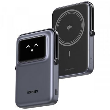 Ugreen Baterie Externa Wireless UGREEN PB764 Uno, 10000mAh, 20W, PD + FQI, 1 x QI - 1 x USB-C, Gri Ugreen Baterie Externa Wireless UGREEN PB764 Uno, 10000mAh, 20W, PD + FQI, 1 x QI - 1 x USB-C, Gri