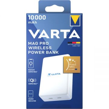VARTA Baterie Externa Wireless Varta Mag Pro, 10000mAh, 20W, 1 x QI - 2 x USB-C, Alba VARTA Baterie Externa Wireless Varta Mag Pro, 10000mAh, 20W, 1 x QI - 2 x USB-C, Alba